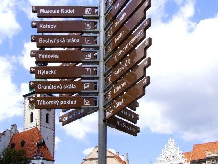 Informační sloup na náměstí Jana Žižky v Táboře