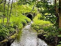 Hamerský potok protékající zahradou - Hořejší Vrchlabí