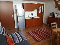 Obývací místnost s kuchyňským koutem, komora s pračkou a spíží - apartmán ubytování Svoboda nad Úpou