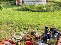 bohatá snídaně v trávě - chata k pronajmutí Chotýšany