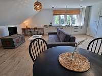 Obývací místnost s kuchyňskou linkou - apartmán k pronajmutí Linhartice