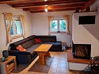 Obývací pokoj s krbem - chata ubytování Kadaň - Tušimice